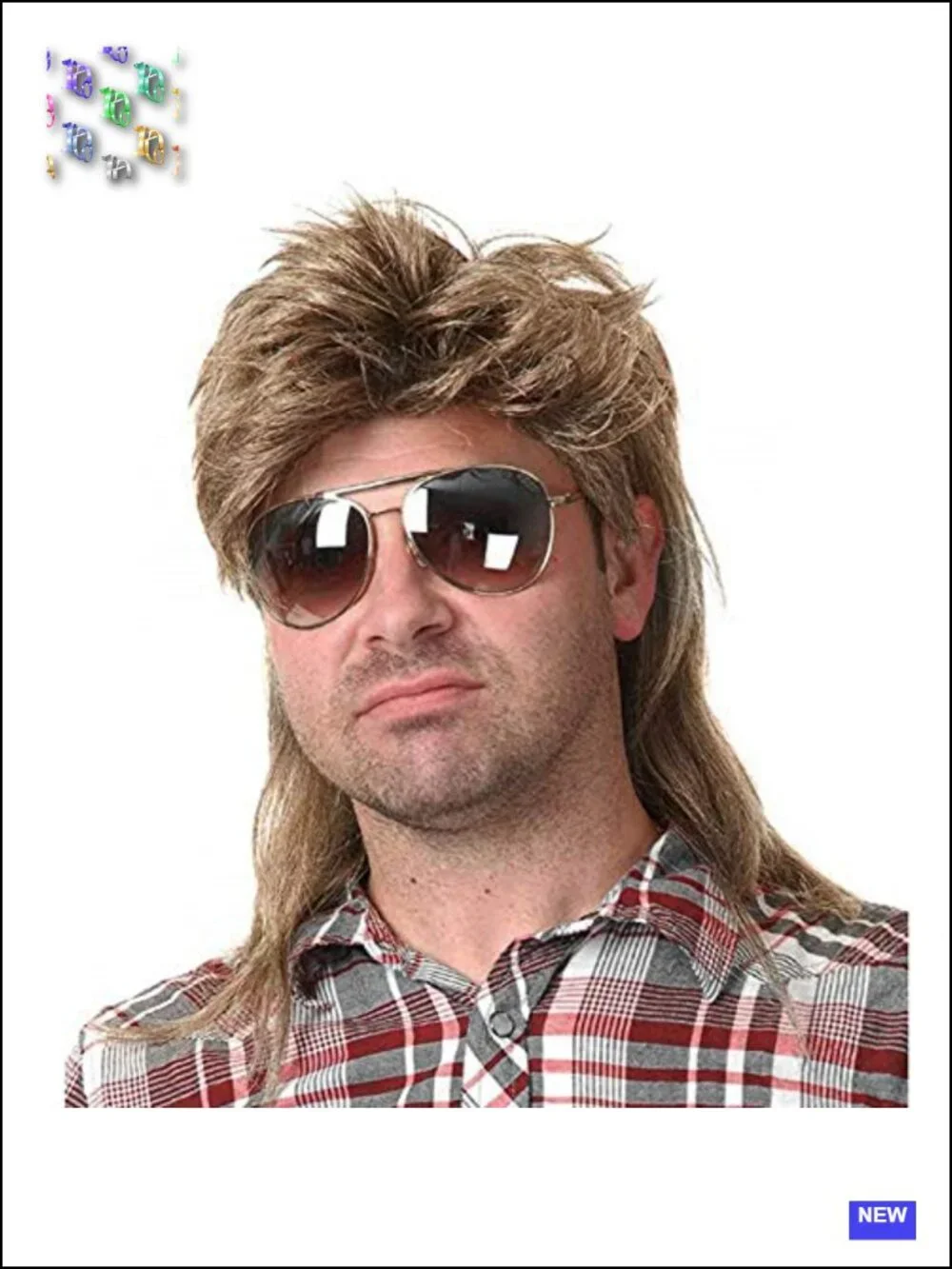 80s Costume Mens Mullet Wig, Heat Resistant Synthetic Fiber Hair, Adjustable